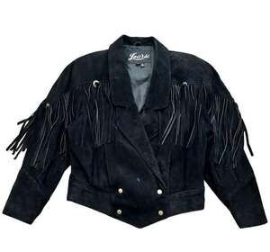 Learsi Suede Fringe Jacket Size M Black Western Leather Crop